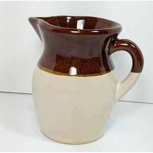Small Handmade Stoneware Pitcher Two-tone Glaze 4 3/4" Farmhouse Cottage Core